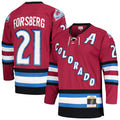 C.Avalanche #21 Peter Forsberg Player  Mitchell & Ness Maroon Captain Blue Line Hockey Jerseys